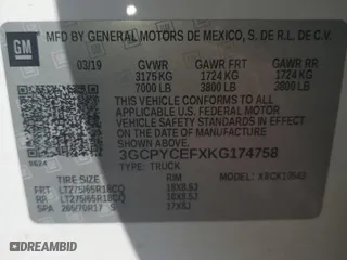 2019 Chevrolet Silverado 1500 Custom Trail Boss with VIN 3GCPYCEFXKG174758, listed as a Copart auction lot 45525875 with 167,345 mi miles and Salvage Title. Bid and sale history available at carsss.com. Image 14.
