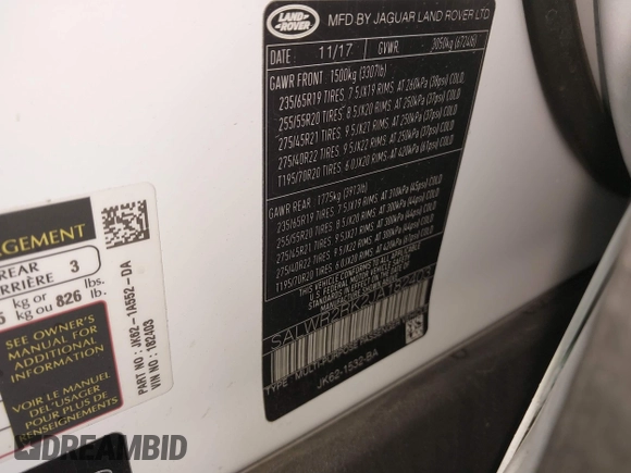 2018 Land Rover Range Rover Sport HSE with VIN SALWR2RK2JA182403, listed as a IAAI auction lot 42111640 with 100,842 mi miles. Bid and sale history available at carsss.com. Image 9.