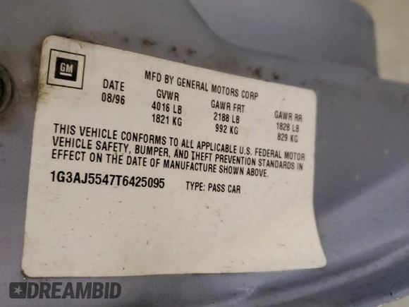 1996 Oldsmobile Cutlass Ciera with VIN 1G3AJ5547T6425095, listed as a Copart auction lot 44948715 with 168,084 mi miles and Salvage Title. Bid and sale history available at DreamBid. Image 12.