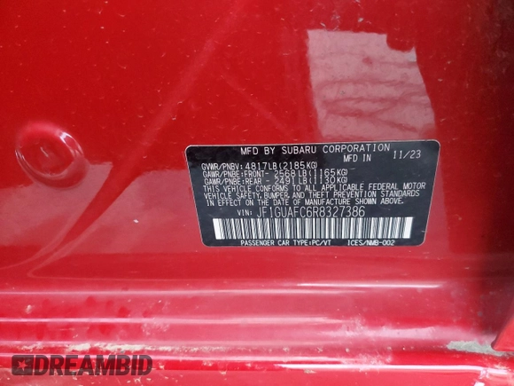 2024 Subaru Impreza Sport with VIN JF1GUAFC6R8327386, listed as a Copart auction lot 79927694 with 0 mi miles and Salvage Title. Bid and sale history available at carsss.com. Image 14.