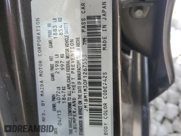 2015 Mazda 3 S Grand Touring with VIN JM1BM1M30F1267553, listed as a Copart auction lot 83709274 with Not Provided miles and Salvage Title. Bid and sale history available at DreamBid. Image 13.