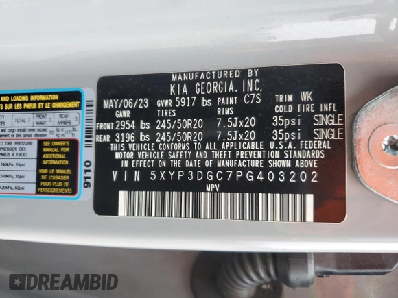 2023 Kia Telluride EX X-Line z VIN 5XYP3DGC7PG403202, wystawiony jako Copart lot #50077475 z przebiegiem 28 278 mil mil oraz Szkoda całkowita • Salvage title. Historia ofert i sprzedaży dostępna na DreamBid. Obrazek 13.