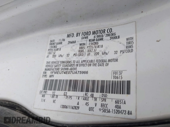 2007 Ford Explorer Eddie Bauer с VIN 1FMEU74E07UA75966, выставлен на аукционе IAAI как лот 42812090 с пробегом 258 244 миль миль и . История ставок и продаж доступна на DreamBid. Изображение 9.