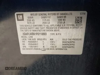 2015 GMC Terrain SLE with VIN 2GKFLWEK1F6110803, listed as a IAAI auction lot 42477451 with 112,450 mi miles and . Bid and sale history available at DreamBid. Image 9.
