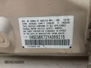 2000 Honda Accord EX z VIN 1HGCG6672YA069215, wystawiony jako IAAI lot #41508330 z przebiegiem 138 721 mil mil oraz . Historia ofert i sprzedaży dostępna na DreamBid. Obrazek 9.
