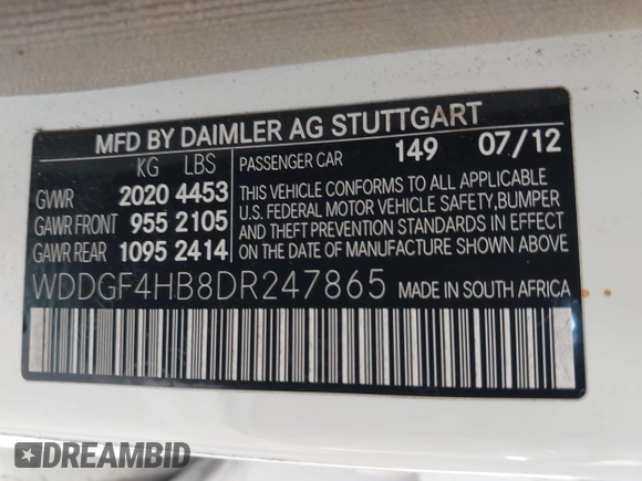 2013 Mercedes-Benz C-Class C 250 Sport with VIN WDDGF4HB8DR247865, listed as a IAAI auction lot 41961528 with 146,520 mi miles. Bid and sale history available at carsss.com. Image 9.