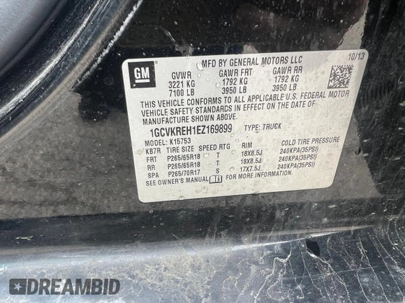 2014 Chevrolet Silverado 1500 LT with VIN 1GCVKREH1EZ169899, listed as a Copart auction lot 54373195 with 127,489 mi miles and Clean Title. Bid and sale history available at carsss.com. Image 10.