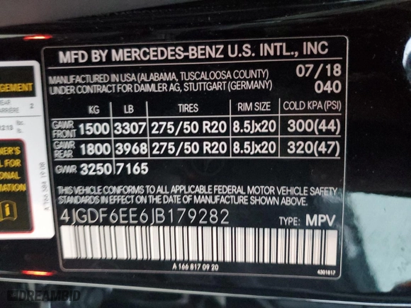 2018 Mercedes-Benz GLS with VIN 4JGDF6EE6JB179282, listed as a Copart auction lot 43568915 with 80,257 mi miles and Clean Title. Bid and sale history available at carsss.com. Image 14.