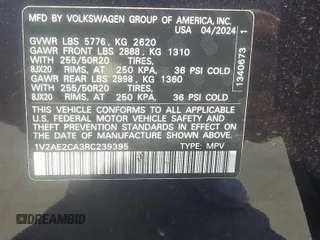 2024 Volkswagen Atlas SEL R-Line with VIN 1V2AE2CA3RC239395, listed as a Copart auction lot 64673685 with 1,724 mi miles and Clean title. Bid and sale history available at DreamBid. Image 10.