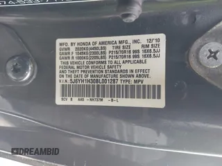 2011 Honda Element LX with VIN 5J6YH1H30BL001287, listed as a IAAI auction lot 42000725 with 207,016 mi miles and . Bid and sale history available at DreamBid. Image 9.