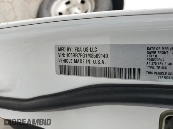 2021 Ram 1500 Tradesman with VIN 1C6RR7FG1MS509140, listed as a Copart auction lot 66512834 with 115,511 mi miles and Salvage title. Bid and sale history available at DreamBid. Image 12.