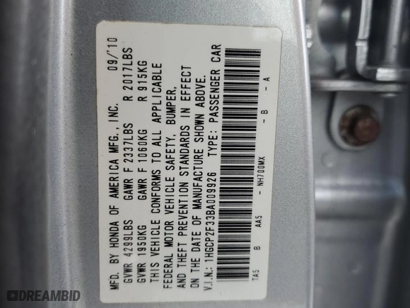 2011 Honda Accord Sdn LX with VIN 1HGCP2F33BA009926, listed as a Copart auction lot 51512865 with 133,709 mi miles and Salvage Title. Bid and sale history available at carsss.com. Image 14.