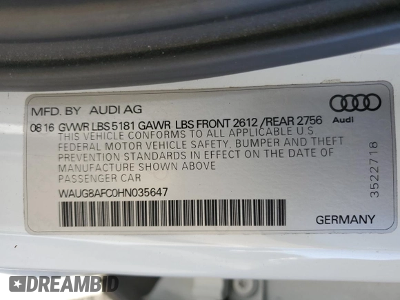 2017 Audi A6 Premium Plus z VIN WAUG8AFC0HN035647, wystawiony jako Copart lot #89409655 z przebiegiem 61 061 mil mil oraz Szkoda całkowita • Salvage title. Historia ofert i sprzedaży dostępna na DreamBid. Obrazek 12.