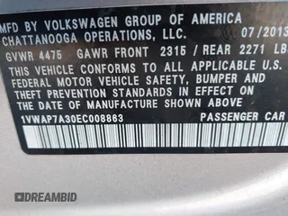 2014 Volkswagen Passat S с VIN 1VWAP7A30EC008863, выставлен на аукционе IAAI как лот 41004815 с пробегом 219 881 миль миль и . История ставок и продаж доступна на DreamBid. Изображение 9.
