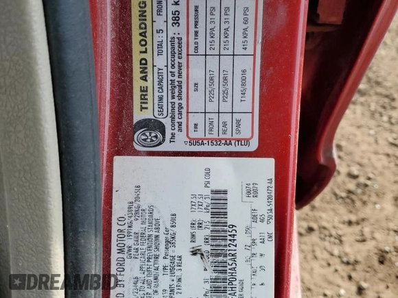 2010 Ford Fusion SE with VIN 3FAHP0HA5AR124459, listed as a Copart auction lot 47598475 with 174,022 mi miles and Salvage Title. Bid and sale history available at DreamBid. Image 12.
