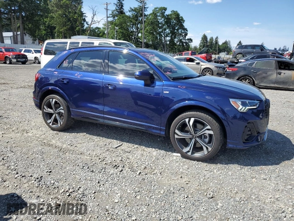 2023 Audi Q3 S line Premium Plus with VIN WA1EECF34P1117590, listed as a Copart auction lot 57404685 with 14,486 mi miles and Salvage title. Bid and sale history available at DreamBid. Image 4.