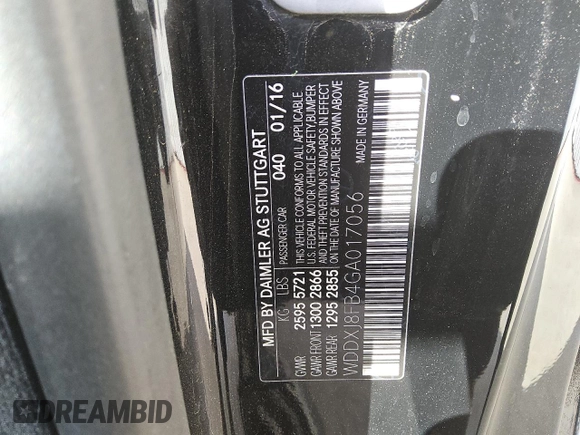 2016 Mercedes-Benz S-Class S 550 with VIN WDDXJ8FB4GA017056, listed as a Copart auction lot 83610944 with 57,099 mi miles and Clean Title. Bid and sale history available at carsss.com. Image 12.