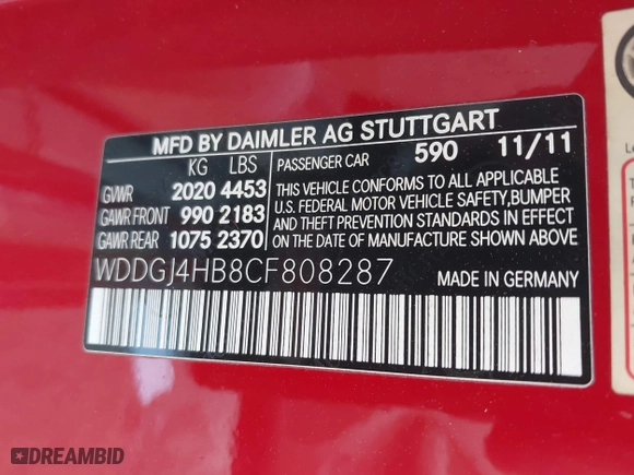 2012 Mercedes-Benz C-Class C 250 with VIN WDDGJ4HB8CF808287, listed as a IAAI auction lot 42036306 with 171,241 mi miles. Bid and sale history available at carsss.com. Image 9.