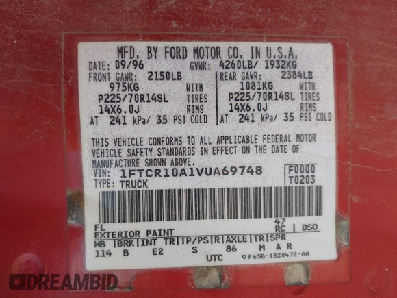 1997 Ford Ranger XLT с VIN 1FTCR10A1VUA69748, выставлен на аукционе IAAI как лот 41915512 с пробегом 249 757 миль миль и . История ставок и продаж доступна на DreamBid. Изображение 9.