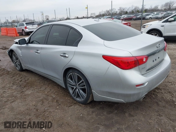 2014 Infiniti Q50 Hybrid Sport with VIN JN1AV7AR3EM703431, listed as a IAAI auction lot 41710414 with 213,611 mi miles. Bid and sale history available at carsss.com. Image 3.