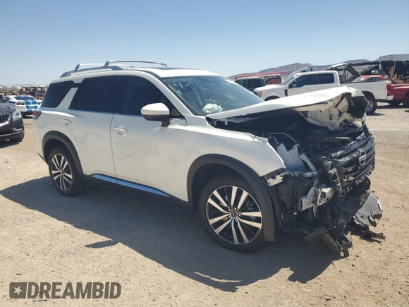 2023 Nissan Pathfinder Platinum with VIN 5N1DR3DH9PC211372, listed as a Copart auction lot 58107804 with 10,215 mi miles and Salvage title. Bid and sale history available at DreamBid. Image 4.