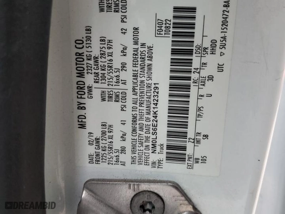 2019 Ford Transit Connect Van XL with VIN NM0LS6E24K1423291, listed as a Copart auction lot 42086445 with 47,998 mi miles and Salvage Title. Bid and sale history available at carsss.com. Image 13.