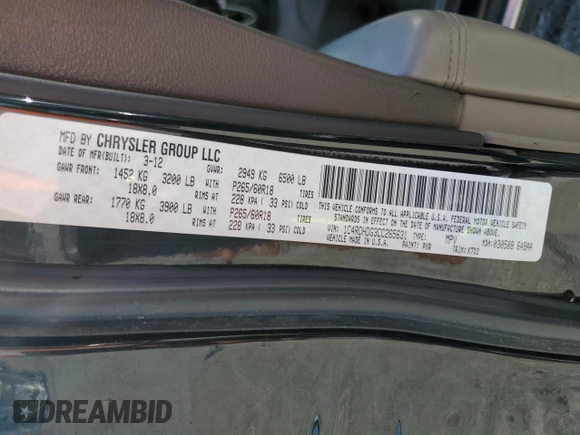 2012 Dodge Durango Crew with VIN 1C4RDHDG3CC265631, listed as a Copart auction lot 53474095 with 187,745 mi miles and Salvage Title. Bid and sale history available at DreamBid. Image 14.