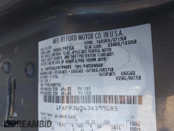 2003 Ford Focus SE Fleet с VIN 1FAFP36363W199085, выставлен на аукционе IAAI как лот 41832671 с пробегом 160 015 миль миль и . История ставок и продаж доступна на DreamBid. Изображение 9.