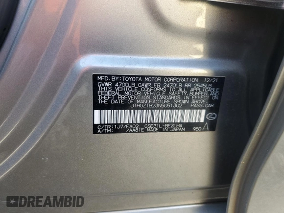 2022 Lexus IS 350 F Sport z VIN JTHGZ1B23N5051302, wystawiony jako Copart lot #51475755 z przebiegiem 36 253 mil mil oraz Szkoda całkowita • Salvage title. Historia ofert i sprzedaży dostępna na DreamBid. Obrazek 15.