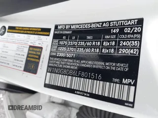 2020 Mercedes-Benz GLC with VIN W1N0G8DB6LF801516, listed as a IAAI auction lot 41902240 with 67,119 mi miles. Bid and sale history available at carsss.com. Image 9.