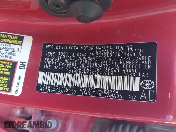 2016 Toyota Corolla L с VIN 2T1BURHEXGC643604, выставлен на аукционе IAAI как лот 42185383 с пробегом 152 774 миль миль и . История ставок и продаж доступна на DreamBid. Изображение 9.