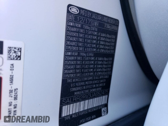 2018 Land Rover Discovery HSE with VIN SALRR2RV3JA052475, listed as a Copart auction lot 84766424 with 85,613 mi miles and Salvage Title. Bid and sale history available at DreamBid. Image 13.