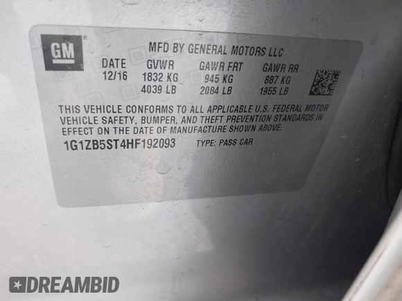 2017 Chevrolet Malibu LS with VIN 1G1ZB5ST4HF192093, listed as a IAAI auction lot 42069027 with 131,870 mi miles and . Bid and sale history available at DreamBid. Image 9.