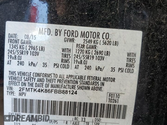 2015 Ford Edge Titanium z VIN 2FMTK4K86FBB88124, wystawiony jako Copart lot #57392305 z przebiegiem 95 698 mil mil oraz Szkoda całkowita • Salvage title. Historia ofert i sprzedaży dostępna na DreamBid. Obrazek 12.