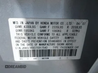 2007 Acura TSX Navi z VIN JH4CL96937C017543, wystawiony jako IAAI lot #42443040 z przebiegiem 153 102 mil mil oraz . Historia ofert i sprzedaży dostępna na DreamBid. Obrazek 9.
