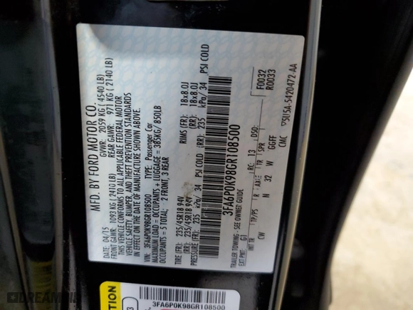 2016 Ford Fusion Titanium with VIN 3FA6P0K98GR108500, listed as a Copart auction lot 50718385 with 153,456 mi miles and Clean Title. Bid and sale history available at carsss.com. Image 12.