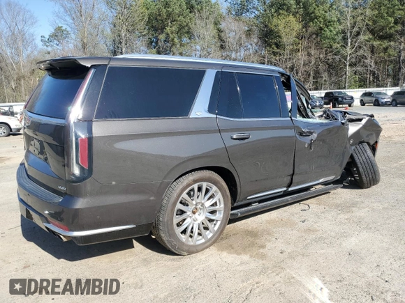 2021 Cadillac Escalade Premium Luxury with VIN 1GYS4CKL6MR249968, listed as a Copart auction lot 47406705 with 28,937 mi miles and Salvage title. Bid and sale history available at DreamBid. Image 3.