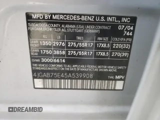 2005 Mercedes-Benz M 500 with VIN 4JGAB75E45A539908, listed as a Copart auction lot 55171955 with 162,425 mi miles and Clean Title. Bid and sale history available at DreamBid. Image 13.