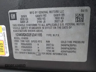 2015 Chevrolet Traverse LT with VIN 1GNKVGKD2FJ341185, listed as a IAAI auction lot 41862553 with 101,271 mi miles and . Bid and sale history available at DreamBid. Image 9.