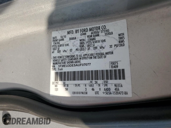 2010 Ford Explorer Sport Trac Limited with VIN 1FMEU3DE5AUF07077, listed as a Copart auction lot 66696134 with 163,753 mi miles and Salvage title. Bid and sale history available at DreamBid. Image 14.