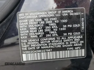 2021 Volkswagen Atlas SE with VIN 1V2KC2CA2MC227967, listed as a Copart auction lot 48423525 with 53,126 mi miles and Salvage title. Bid and sale history available at DreamBid. Image 14.