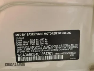 2013 BMW 3 Series 328i with VIN WBA3A5C54DF354201, listed as a Copart auction lot 57764245 with 142,275 mi miles and Salvage title. Bid and sale history available at DreamBid. Image 12.