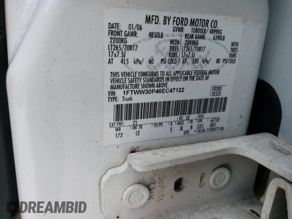 2006 Ford F-350 with VIN 1FTWW30P46EC47122, listed as a Copart auction lot 71742404 with 185,108 mi miles and Salvage title. Bid and sale history available at DreamBid. Image 12.