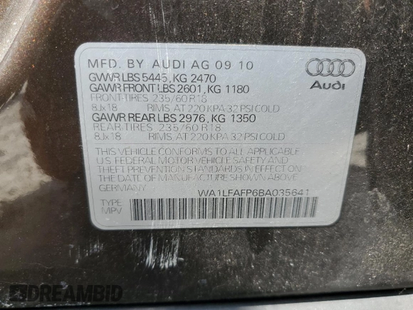 2011 Audi Q5 Premium Plus with VIN WA1LFAFP6BA035641, listed as a Copart auction lot 62058755 with 199,960 mi miles and Clean title. Bid and sale history available at DreamBid. Image 14.