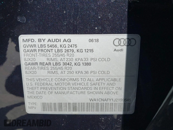 2018 Audi Q5 Prestige z VIN WA1CNAFY1J2199545, wystawiony jako IAAI lot #42342044 z przebiegiem 16 098 mil mil oraz . Historia ofert i sprzedaży dostępna na DreamBid. Obrazek 9.