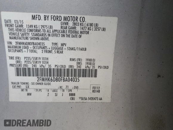 2015 Ford Flex Limited with VIN 2FMHK6D80FBA04035, listed as a Copart auction lot 79675284 with 79,401 mi miles and Salvage Title. Bid and sale history available at carsss.com. Image 14.