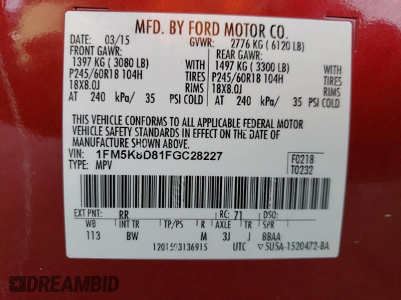 2015 Ford Explorer XLT with VIN 1FM5K8D81FGC28227, listed as a Copart auction lot 51838445 with 144,469 mi miles and Salvage Title. Bid and sale history available at carsss.com. Image 16.