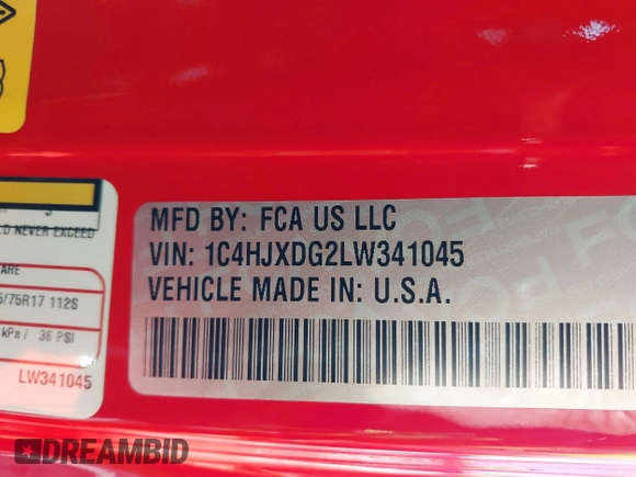 2020 Jeep Wrangler Unlimited Sport S с VIN 1C4HJXDG2LW341045, выставлен на аукционе IAAI как лот 41208571 с пробегом 121 244 миль миль и . История ставок и продаж доступна на DreamBid. Изображение 9.