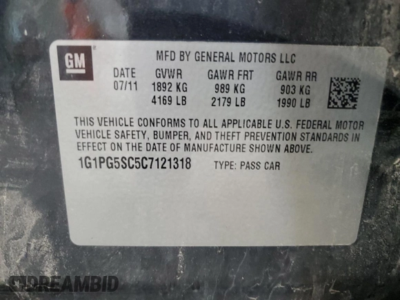 2012 Chevrolet Cruze 2LT with VIN 1G1PG5SC5C7121318, listed as a Copart auction lot 54125925 with 140,764 mi miles and Salvage Title. Bid and sale history available at DreamBid. Image 13.