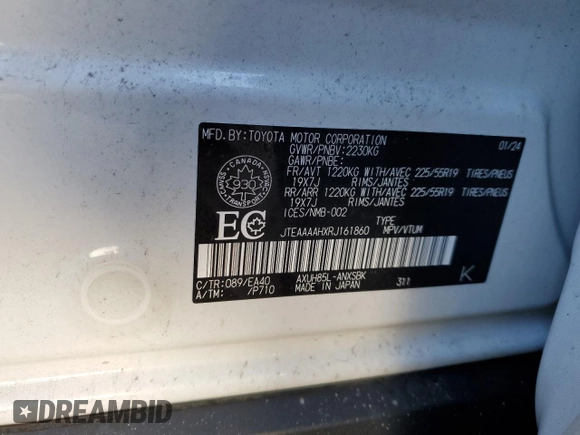 2024 Toyota Venza LE with VIN JTEAAAAHXRJ161860, listed as a Copart auction lot 75363104 with 35,977 mi miles and Salvage Title. Bid and sale history available at carsss.com. Image 13.